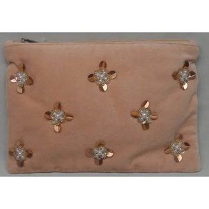 LOFT PINK VELVET FRONT BEADED FLORAL EMBELLISMENT BAG PURSE CLUCH NWT